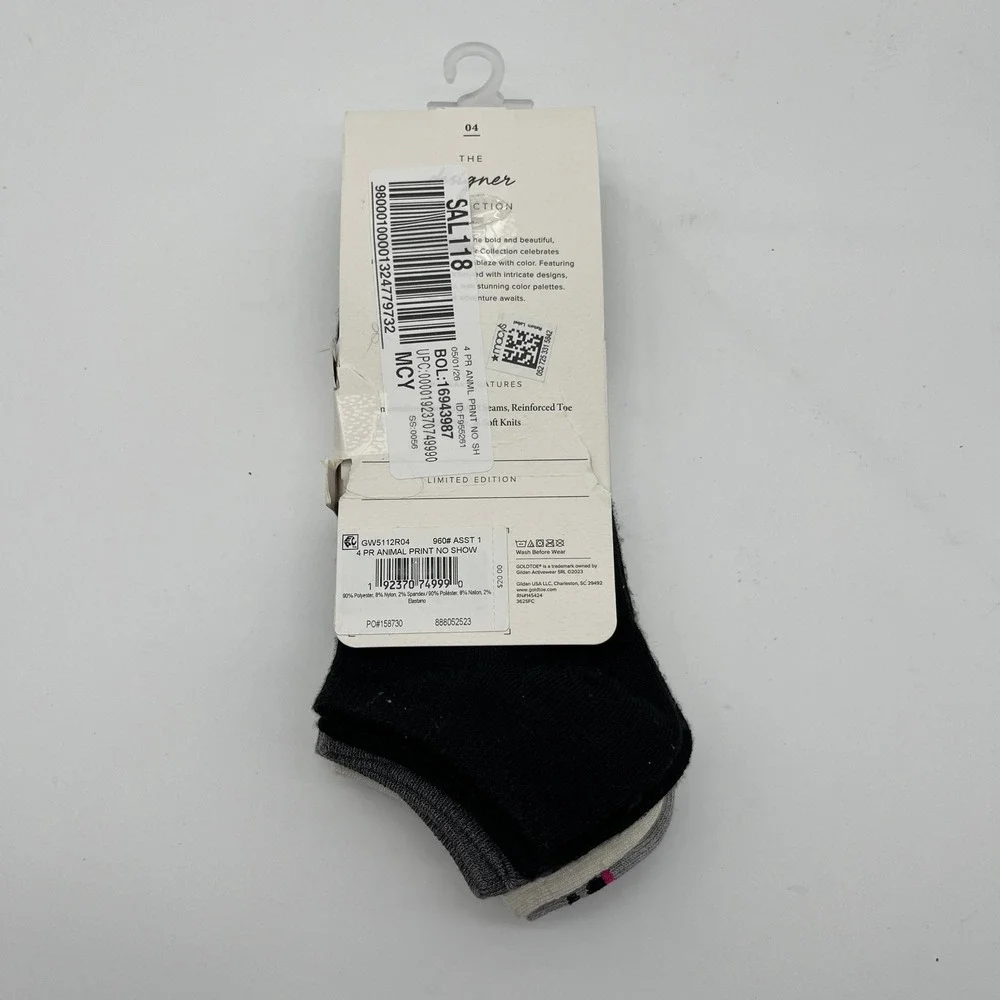 Goldtoe Socks Womens 6-9 Multi Animal Print Designer Collection 4 Pair No Show